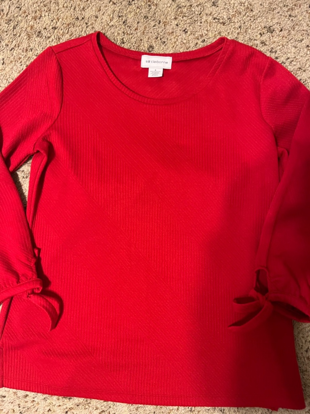 Liz Claiborne Red Long-Sleeve Tie-Cuff Top
